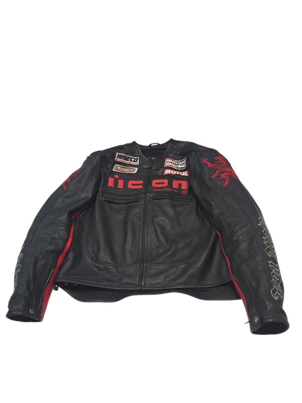 ICON Battle Cry Jacket Men Black Leather Motorcycle Jacket with Red Accents XXXL